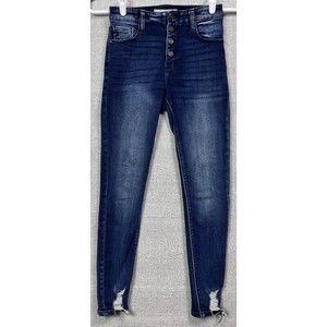 Kancan Mid Rise Super Skinny Distressed Jeans Size 3 / 25 Dark Wash Jegging